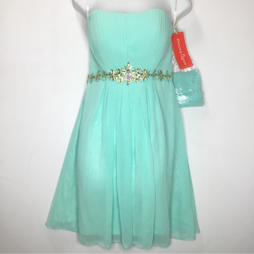 Dancing Queen Xs Aqua Short Strapless Party Prom Mini Dress Nwt New $117 Read